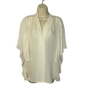 Kobi Halperin Women's Silk Cream V-Neck Short Flutter Sleeve Blouse Lighwiaght S